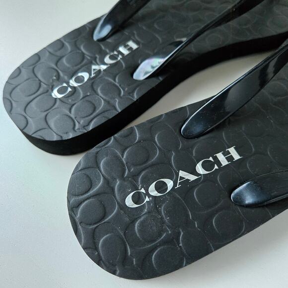 Coach NEW Abbigail Signature Turnlock Black Flip Flop Sandal Rubber Size 7 Gift - Picture 14 of 14